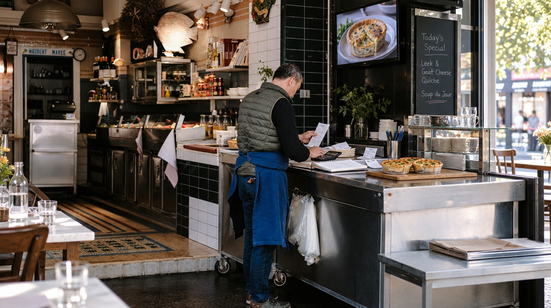 Un restaurateur fait le bilan des commandes et des invendus.