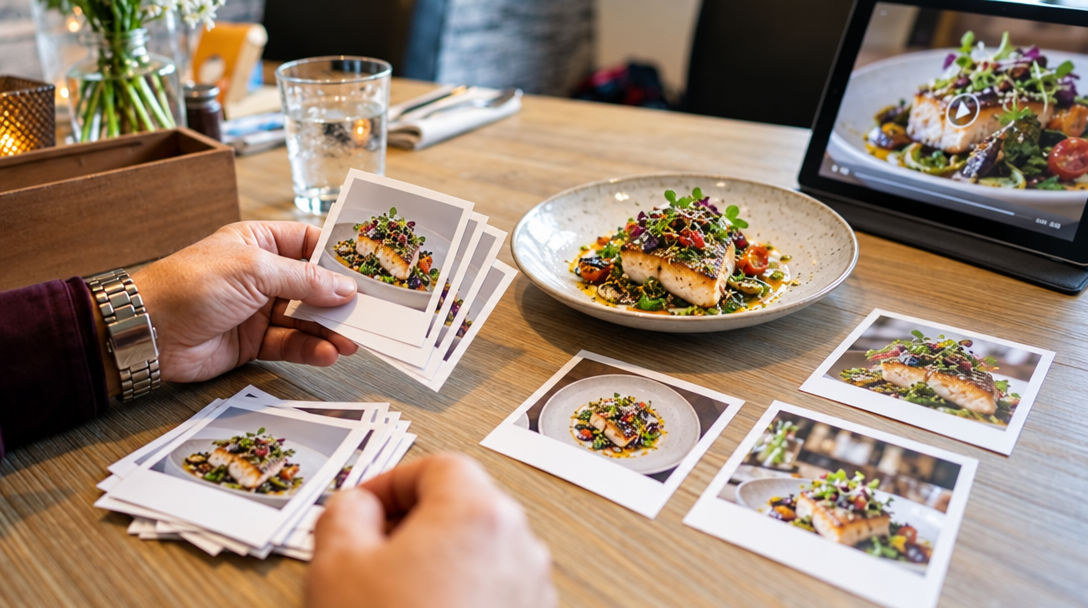 Une restauratrice écarte les photos répétitives pour garder une sélection claire.