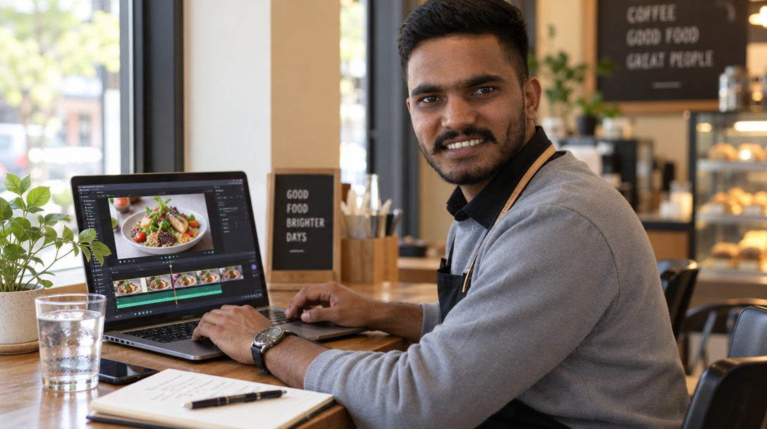 Un restaurateur transforme rapidement une photo de plat en vidéo.