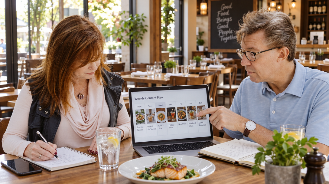 Une restauratrice prépare ses publications avant le service.