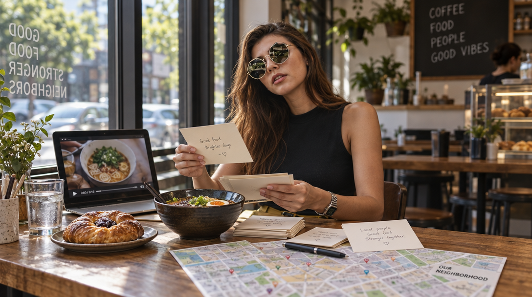Un restaurateur classe des idées décrivant sa cuisine et son quartier.